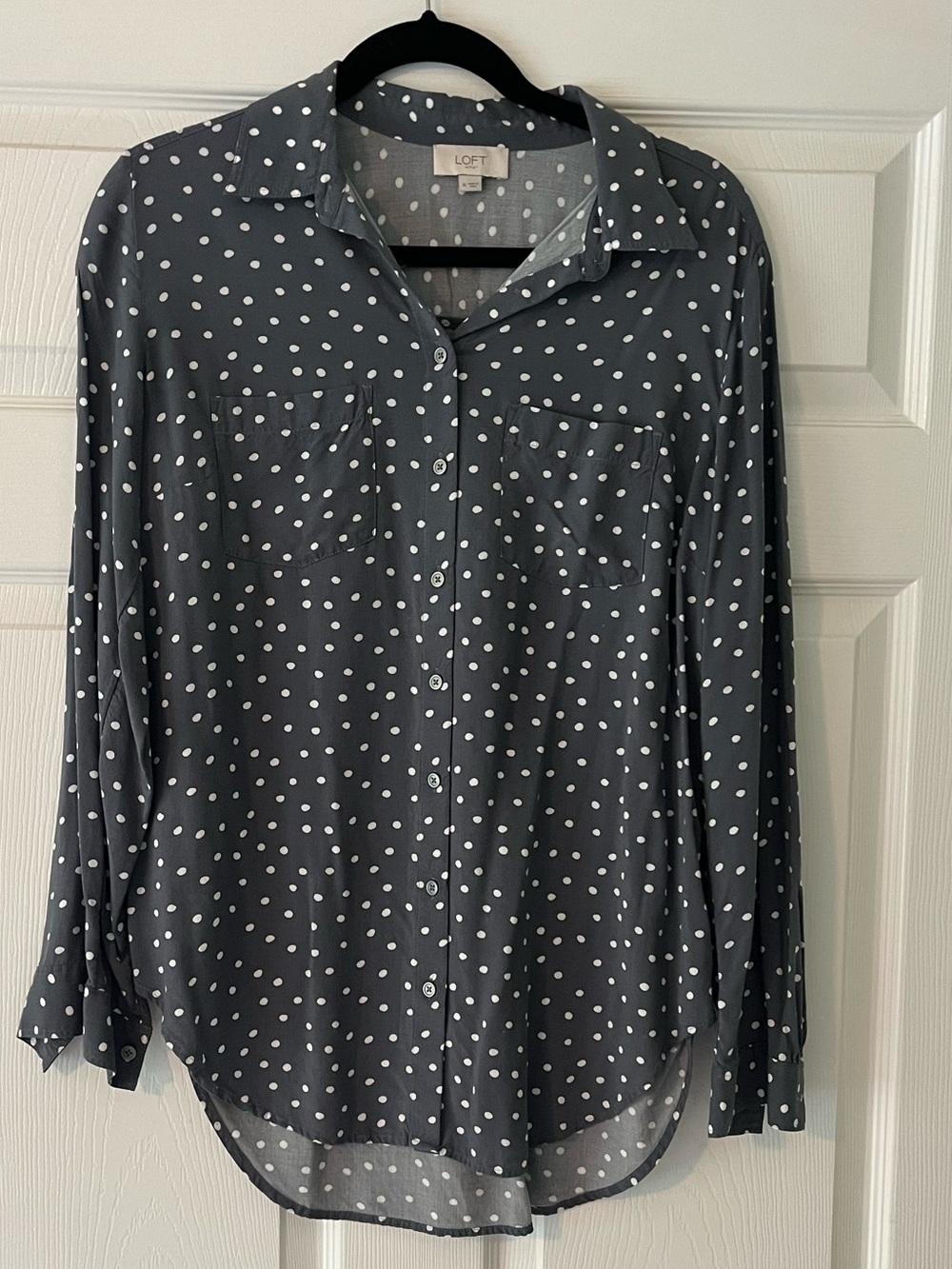 LOFT Gray Polka Dot Button-Down Blouse
